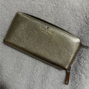 kate spade Metallic Gold Zip Wallet with Saffiano Texture